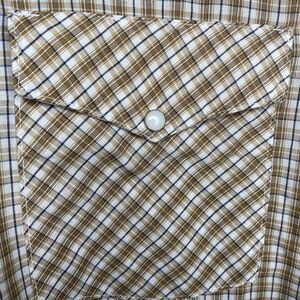 Vintage DALES Shirt Plaid Pearl Snap Long Sleeve Western Cowboy Mens L Brown USA